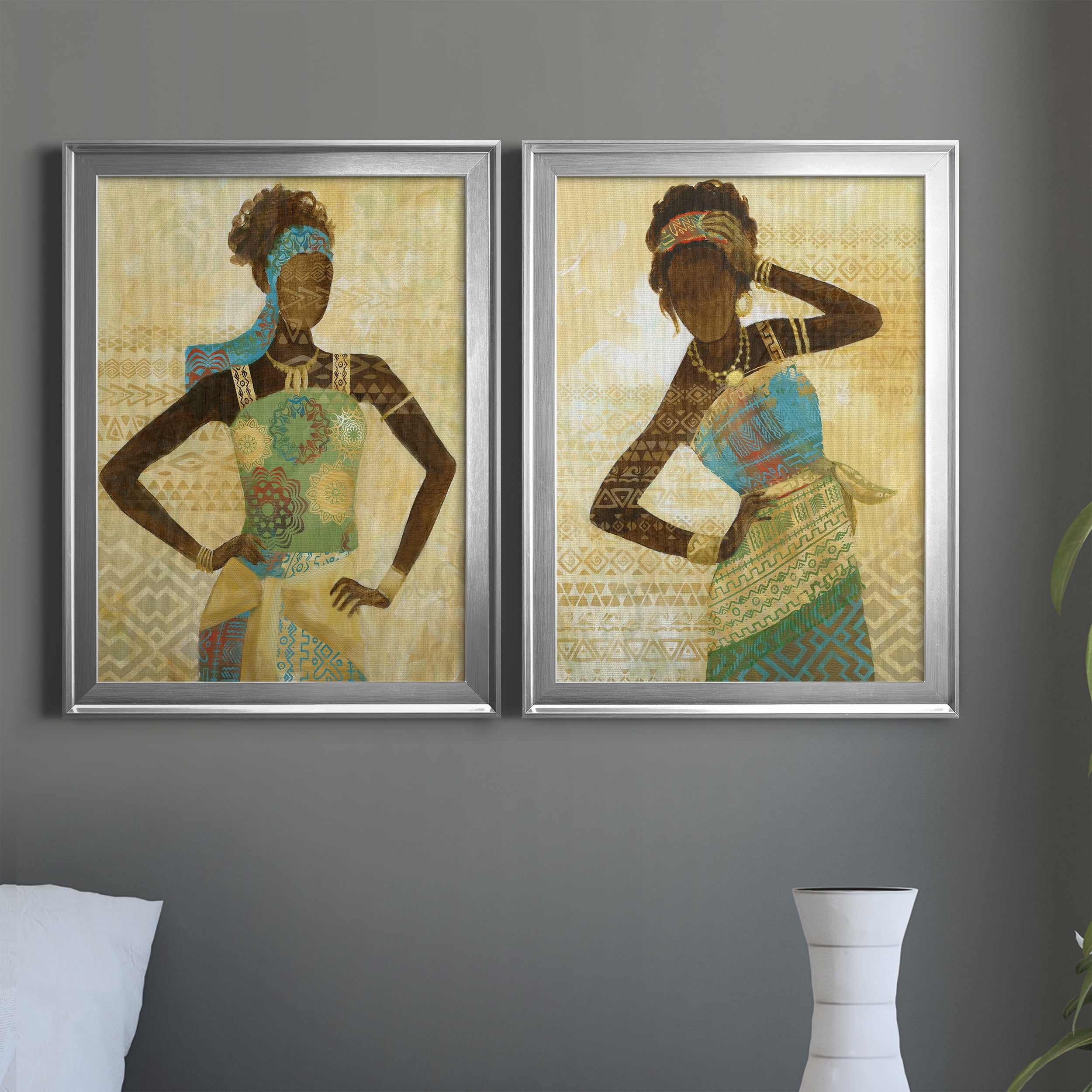 2 Piece Set Tribal Vision I Premium Framed Canvas - Ready to Hang - 18.5 x 24.5 Each - Silver Frame