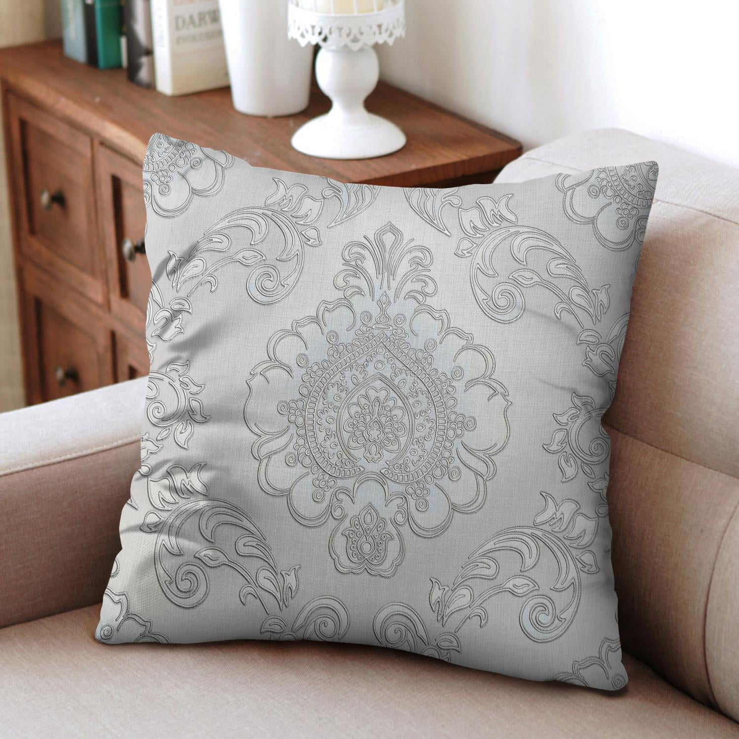 Decorative Patchwork Pillow Cases in Grey and Beige - Pack of 2, 20x20 inch Striped Linen Throw for Comfort and Style