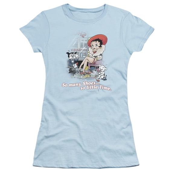 Betty Boop So Many Shoes S/S Junior Women's T-Shirt Sheer Light Blue