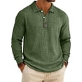thumbnail image 2 of gzxflxpge Mens Linen Polo Shirt Daily Wear Button Down Long Sleeve Collared T-Shirts Fall Winter Classic Fit Pure Color Fashion Tees Army Green 3XL, 2 of 5