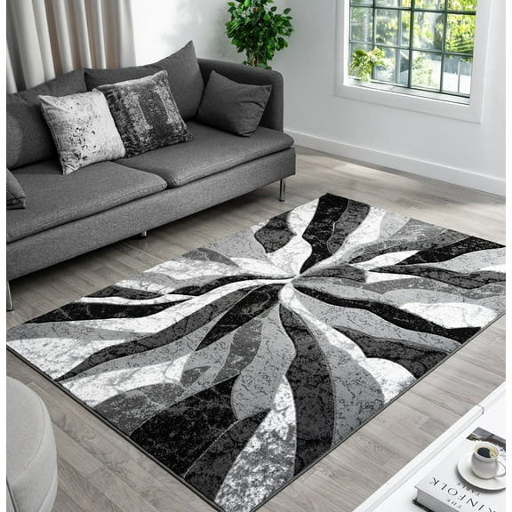 Planet Rugs Dima Modern Abstract Area Rug, Loomed, Gray Swirl, Stain Resistant, 5' x 7'