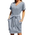 thumbnail image 1 of B91xZ Robes pour Femmes 2024 Robe Décontractée Ample Robe Longue Manches Courtes Fendue Maxi Robes, Marine TTG, 1 of 2