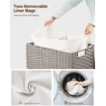 thumbnail image 4 of Laundry Hamper with Wheels, No Install Needed, 90L Divided Handwoven Hampers & 2 Removable Liner Bags, Rattan Clothes Laundry Basket with Lid & Handles, Foldable Hampers Gray 18x13x26.4 In, 4 of 8