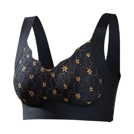 Mrat Wireless Athletic Bras Womens Traceless Bras Comfortable Wirefree Breathable Gathering Sports Bra Everyday Underwear Bra S-422 Black XXL