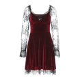 thumbnail image 5 of Xijirk Women's Gothic Cosplay Dress V Neck Lace Long Sleeve Velvet A Line Short Gown for Halloween Party Themed Role Play,Red,XL, 5 of 6