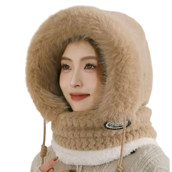 Thermal Fleece Lined Pullover Hat with Face Cover Women Windproof Balaclava Hat