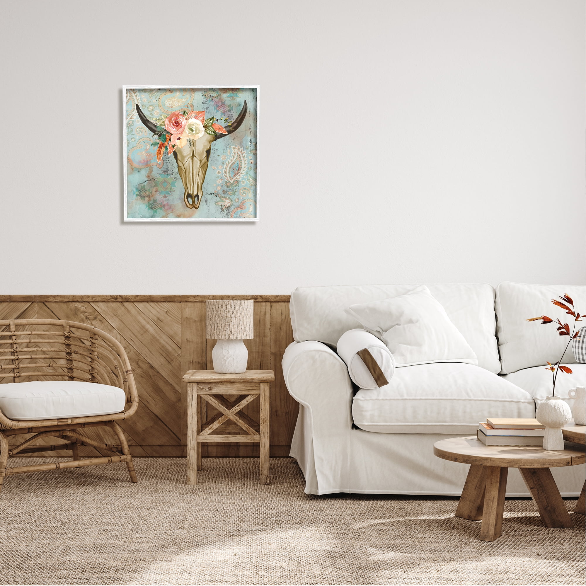 Stupell Southwestern Paisley Animal Skull Animals & Insects Painting White Framed Art Print Wall Art