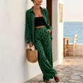 thumbnail image 5 of Szluipve Women Polka Dot 2 Piece Outfits Long Sleeve Button‑Down Shirt & Elastic Waist Wide Leg Pants Casual Beach Matching Set Dark Green M, 5 of 8