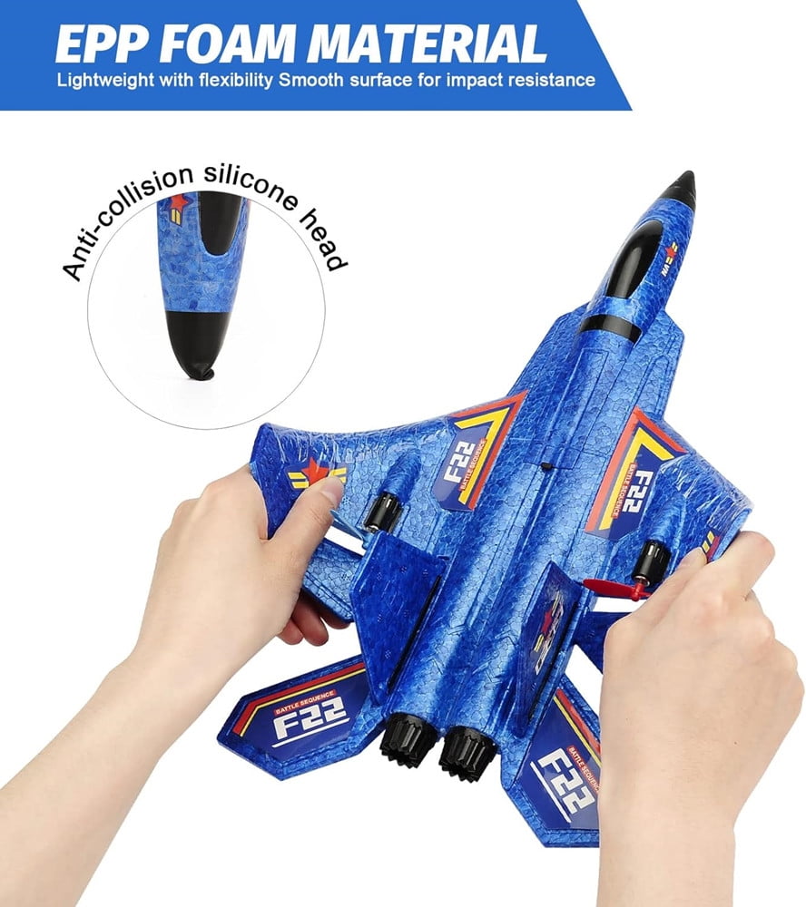RC Plane F22 Jet 2.4G 6-Axis Gyro Remote Control Airplane Fighter Toy Gift for Kids Beginner(Blue)