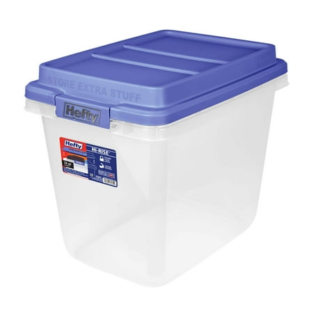 Hefty 32 Quart Clear Plastic Storage Bin with Blue HI-RISE Lid, Adult