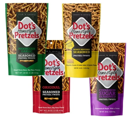 Dot’s Homestyle Pretzels Variety Pack (Parmesan Garlic, Honey Mustard, Original, Cinnamon Sugar)