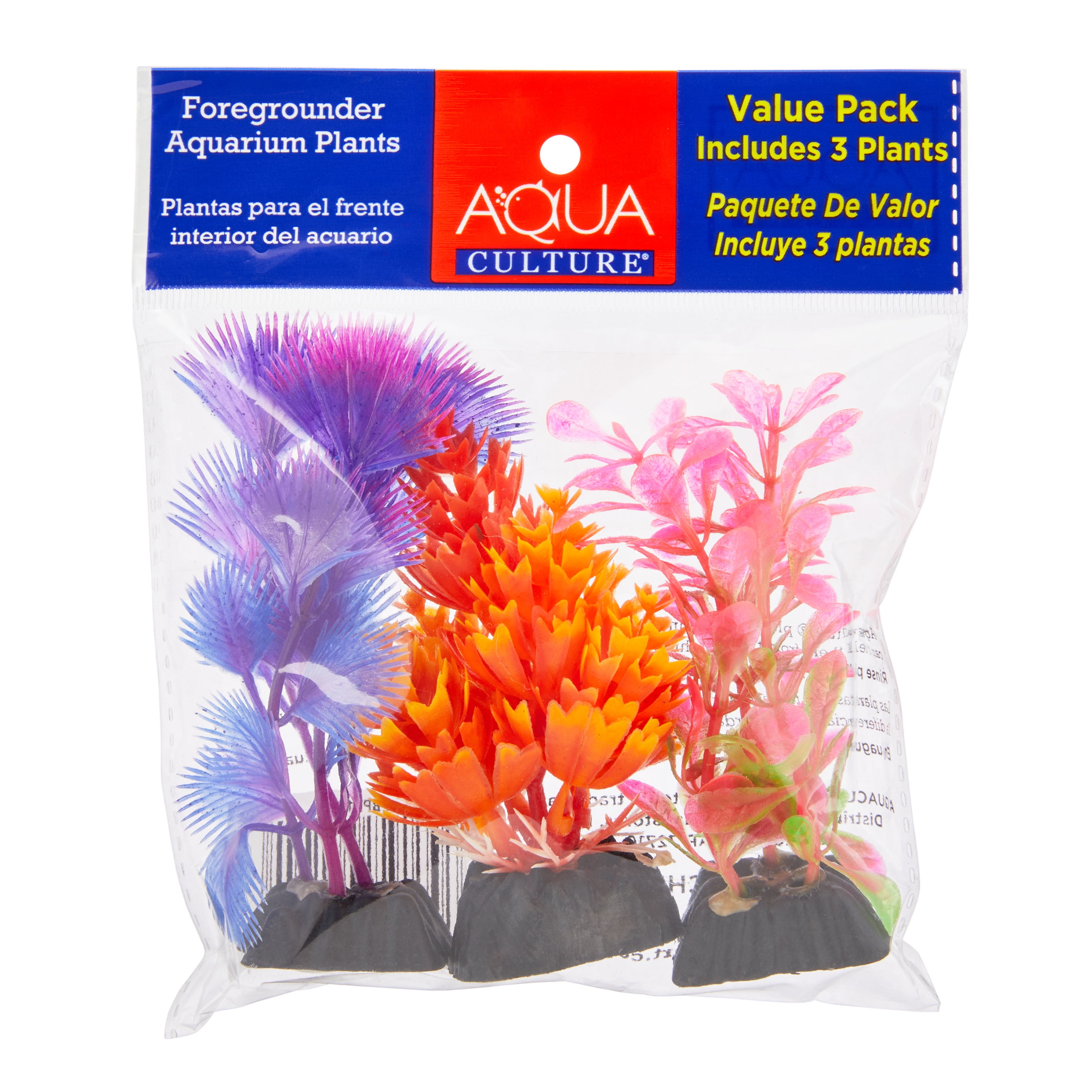 (2 pack) Aqua Culture Foregrounder Plastic Aquarium Plants - Multicolored - 3 Count Per Pack