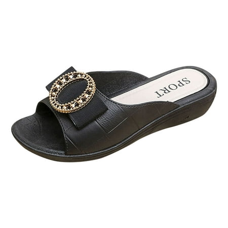 

EHQJNJ Black Sandals Women Dressy Rhinestone Platform Sandals Women Dressy Summer Flat Gold Women Sandals Fashion Summer Open Toe Simple Solid Color Comfortable Thick Soled Wedge Sandals