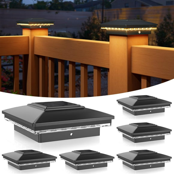 APONUO Capuchons de Lumières Solaires pour Poteau, Lumières Solaires pour Poteau de Clôture, Lumières Solaires Blanc Chaud pour Poteau Extérieur Étanches pour Jardin, Patio, Cour, Lumières pour Clôture, Terrasse