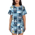 thumbnail image 1 of Balery Airplanes and Aviation Signs Conjunto de Pijama para Mujer con Estampado, Dos Piezas de Manga Corta y Shorts, Ropa de Dormir Suave con Cuello Redondo y Bolsillos-Medium, 1 of 6