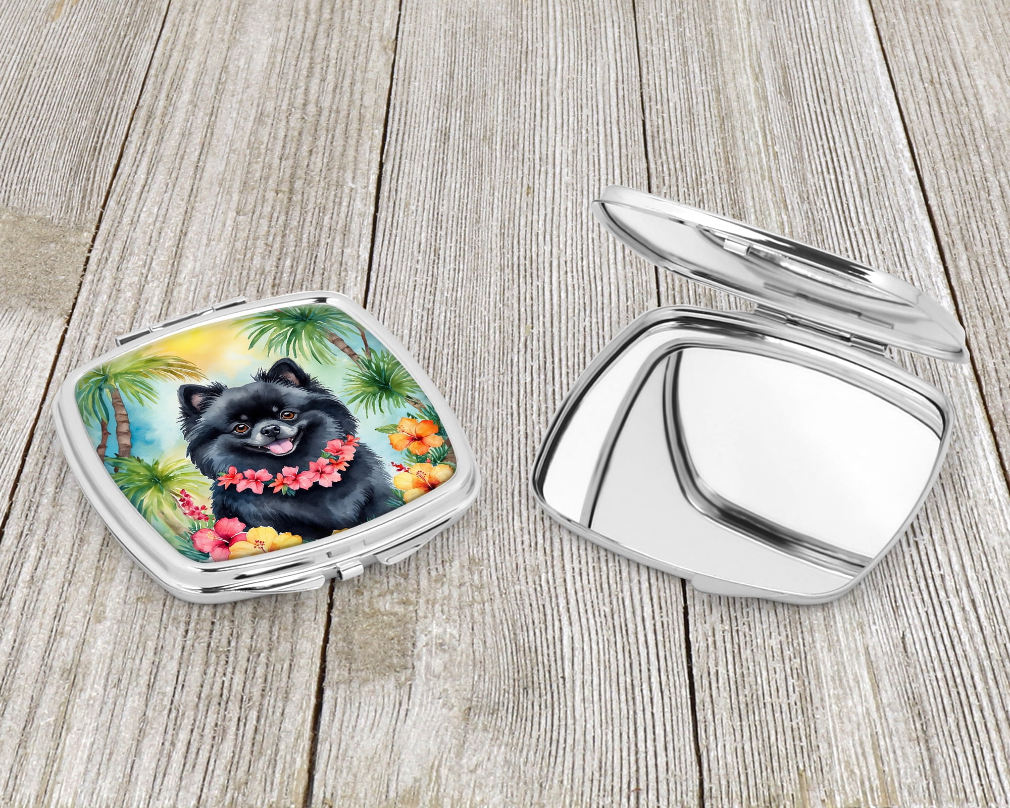 Pomeranian Luau Compact Mirror 2.75 in x 3 in