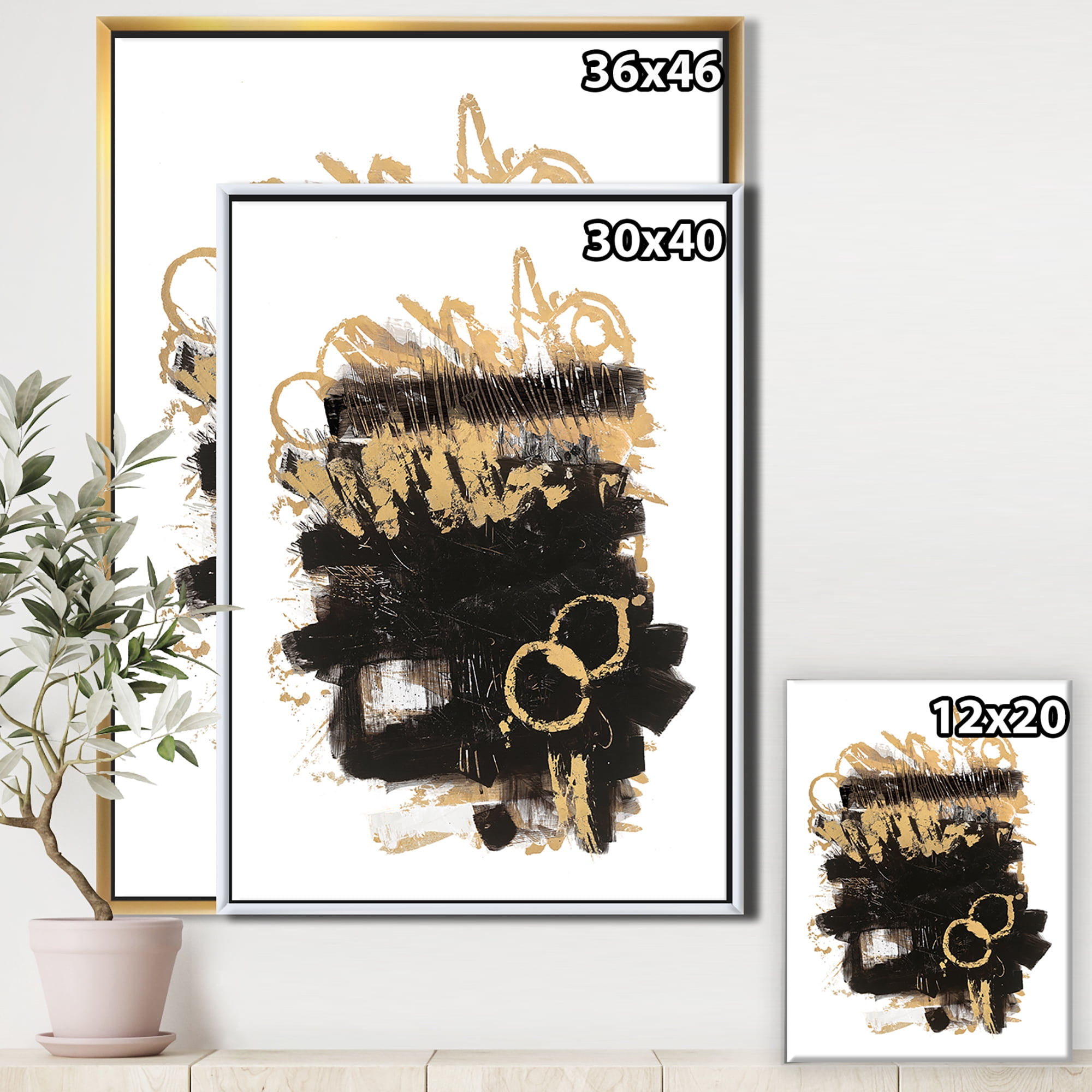 Designart ' Gold and Black drift II ' Glam Modern Framed Canvas