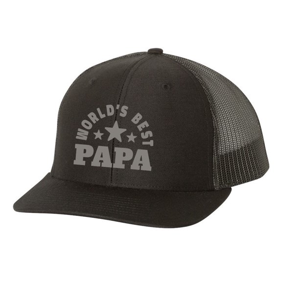 Men's Father's Day World's Best Papa Embroidered Mesh Back Trucker Hat, Black/Black