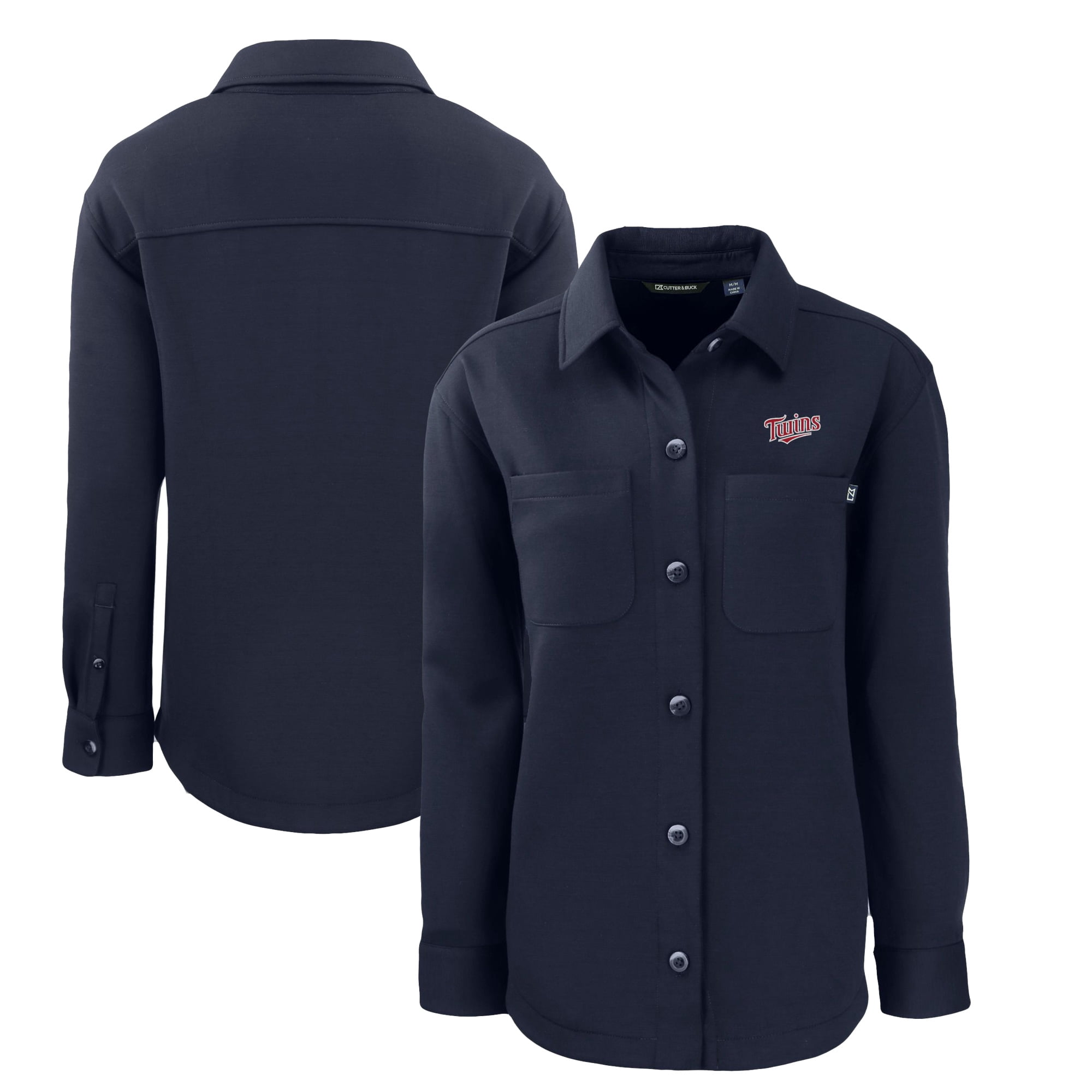 Women's Cutter & Buck Navy Minnesota Twins Cooperstown Collection Roam Eco Knit Full-Snap Shacket