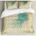 thumbnail image 1 of Jellyfish Duvet Cover Set King Size, Beach Summer Oceanic Life Tropicalea Animal Nautical Abstract Pattern, Decorative 3 Piece Bedding Set with 2 Pillow Shams, Sand Brown Seafoam, by Ambesonne, 1 of 3
