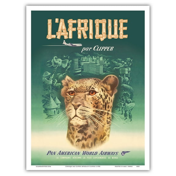 L’Afrique par Clipper (Africa by Clipper) - African Cheetah - Vintage Airline Travel Poster c.1950 - Master Art Print (Unframed) 9in x 12in