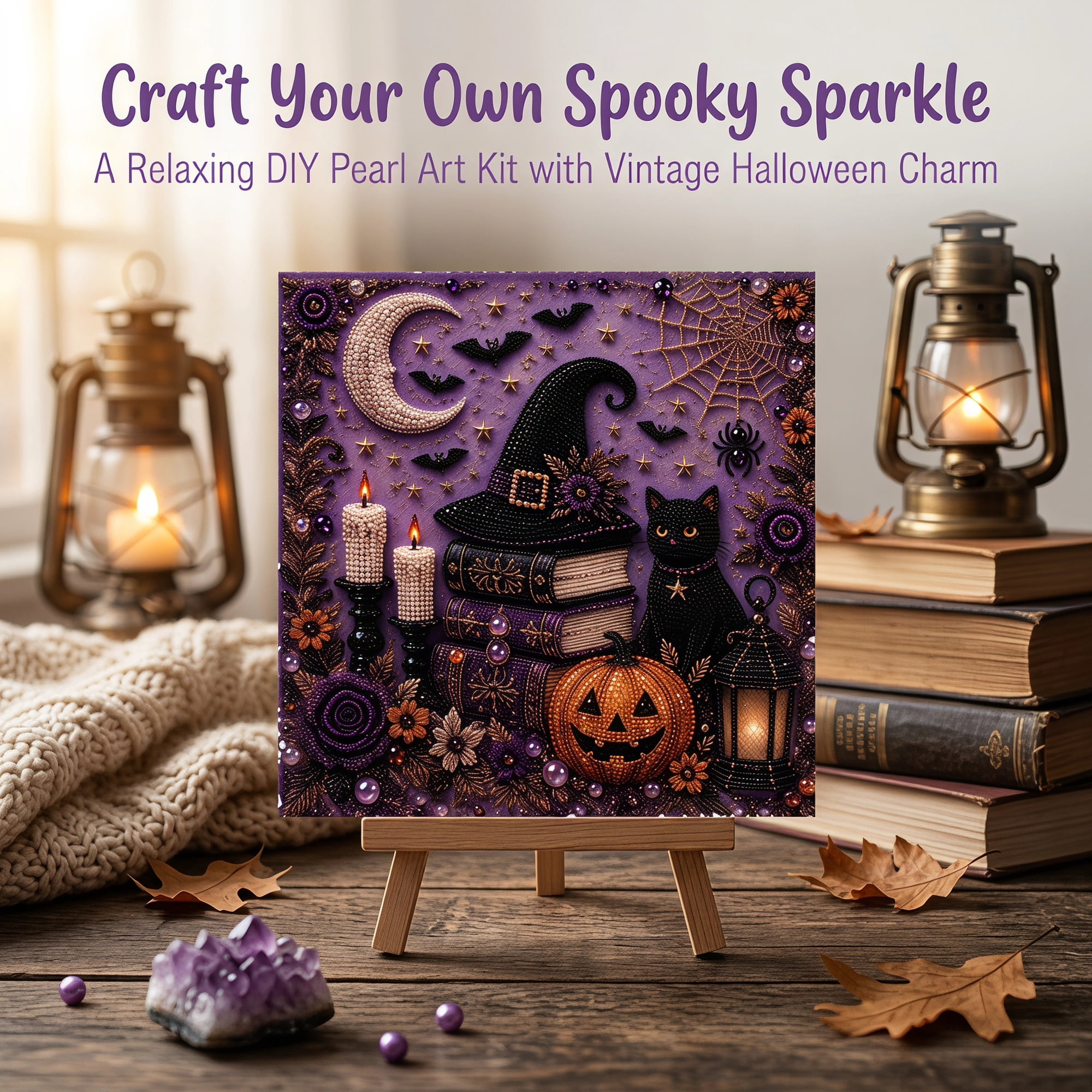 Halloween Ghost Pearl Art DIY Kit Cute Ghost 3D Pearl Painting Craft Kit Complete DIY Fall Seasonal Art Supplies for Adult Beginners Holiday Gift B 1Pc
