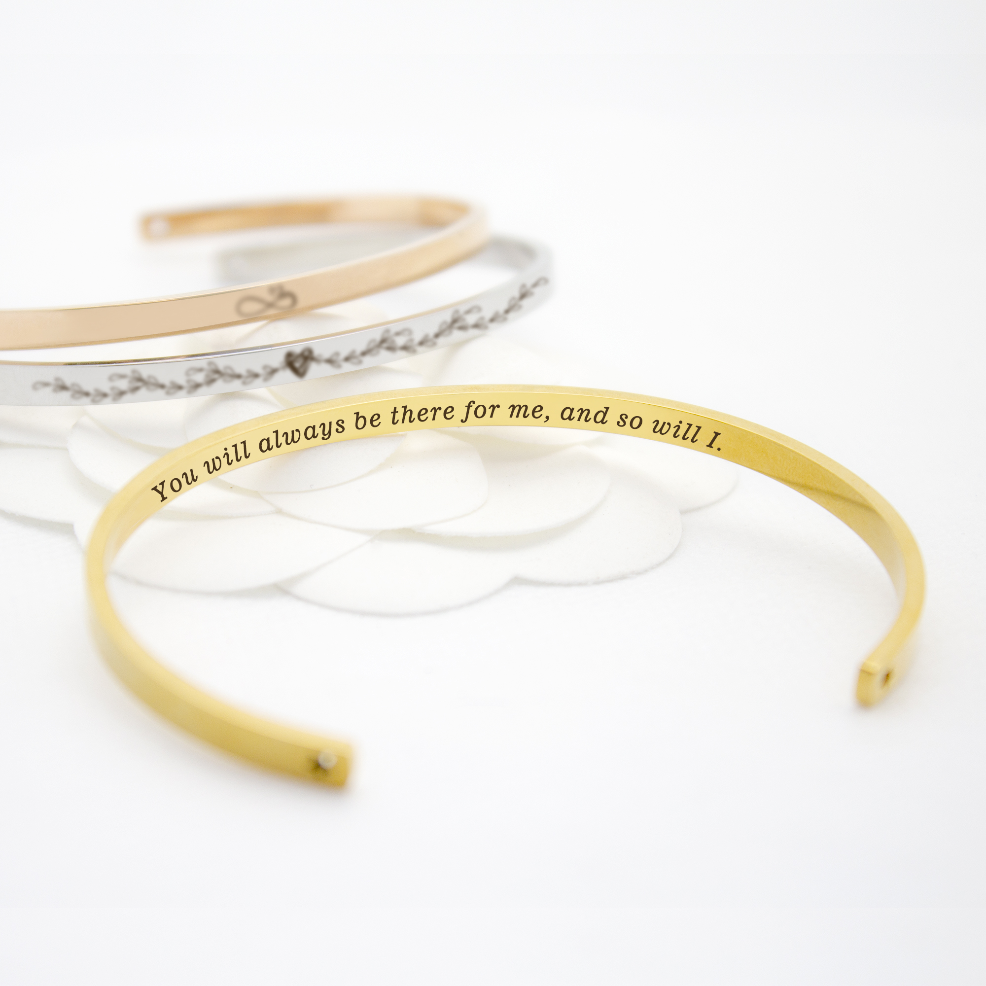 "We will always be connected…" Adjustable Silver Stainless Steel Cuff Bangle Mother's Day Gift Set