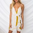 thumbnail image 2 of Wycnly Dresses for Women Fashion Empire Waist Spaghetti Strap Ruffle Hem Wrap Dresses V-Neck Sleeveless Striped Print Summer Mini Formal Dress Yellow m, 2 of 6