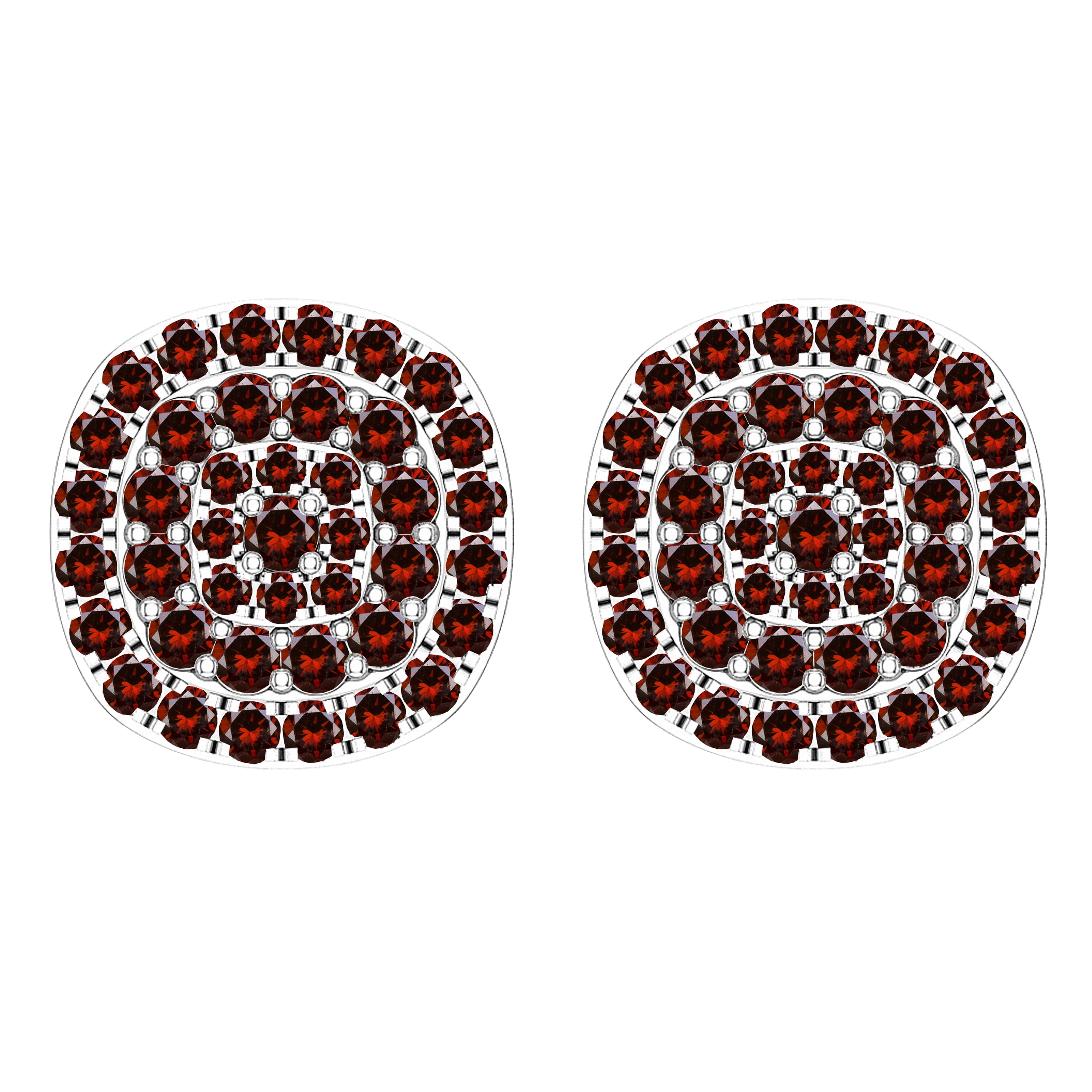 Dazzlingrock Collection Round Red Diamond Triple Halo Cluster Screwback Stud Earrings for Women (0.95 ctw, Color Red, Clarity I2-I3) in 925 Sterling Silver