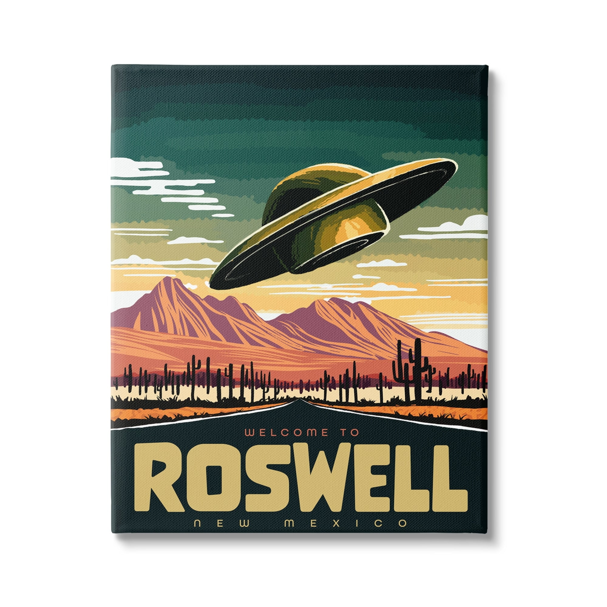 Stupell Industries Welcome Roswell New Mexico UFO Travel & Places Painting Gallery Wrapped Canvas Print Wall Art