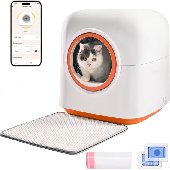 Smart Self-Cleaning Cat Litter Box with App Control, UV Light, Odor Removal System, Large Space, Quiet Operation