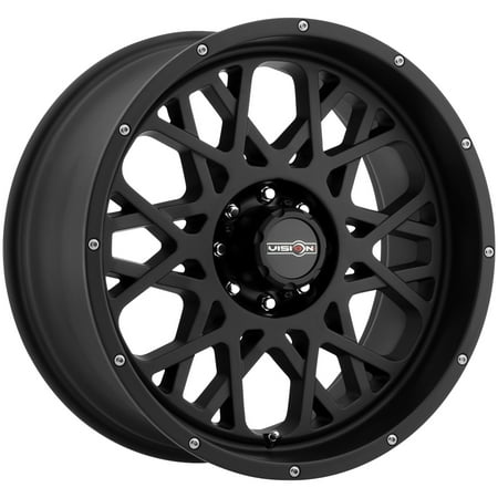 Vision Off-road Wheels, Rocker Style: 412 RWD, Finish: Satin Black w/Chrome Bolts, Wheel Size Inches: 18X9 PCD: 5-127 Load Rating lbs.