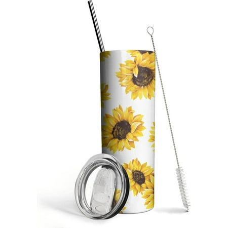 

Cute Sunflower Tumblers 20 OZ White Pattern Travel Cup Iced Stainless Steel with Lid Insulated Coffee Mug Gifts