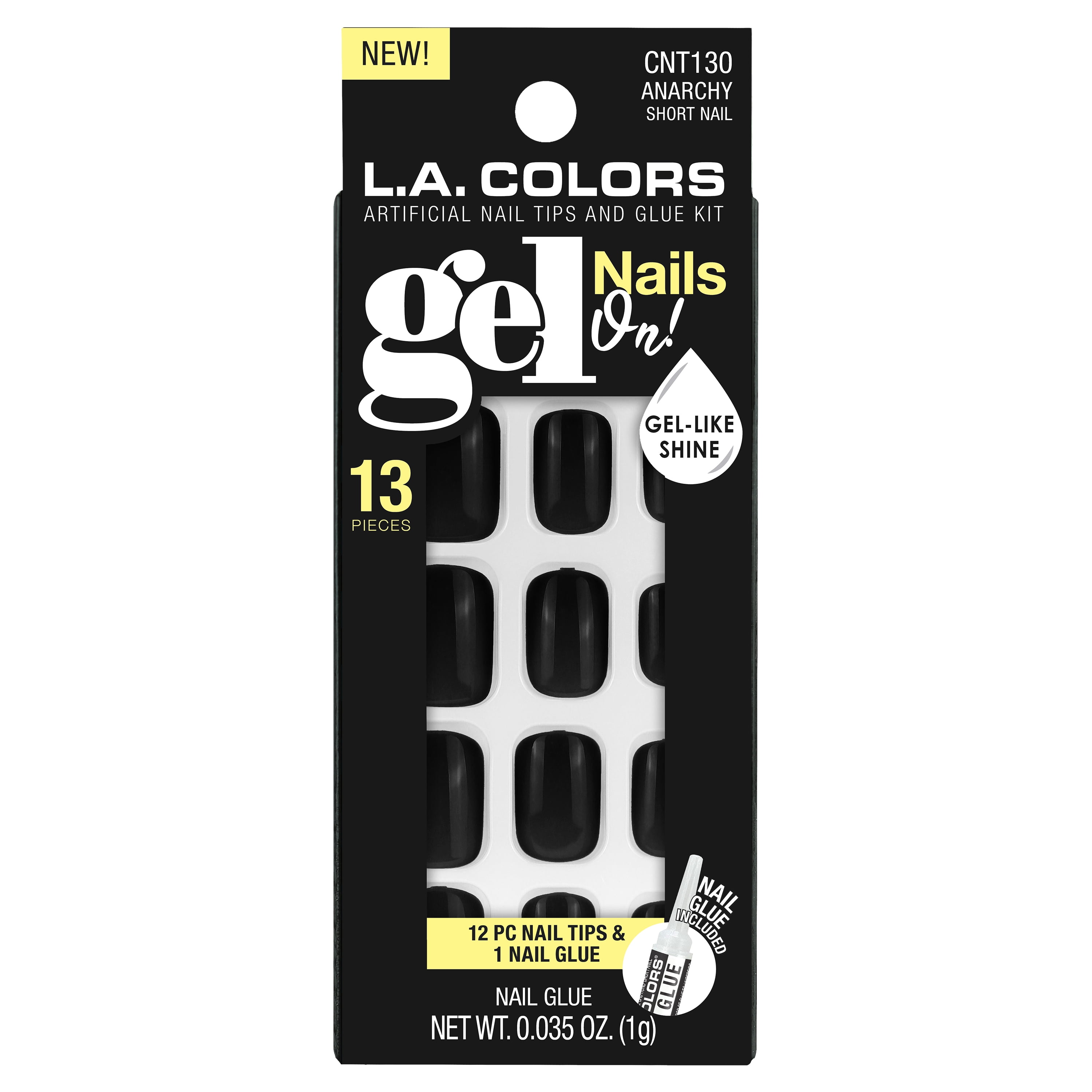 L.A. COLORS Gel Nails On Nail Tips, Anarchy, 13 Pieces
