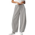 thumbnail image 2 of Women's Corduroy Barrel Pants, Vintage Drawstring Elastic Waist Wide Leg Trousers, Y2k Baggy Boyfriend Harem Pants with Pockets, Soft Warm Corduroy Pants for Women, Fall and Winter Casual Grey, 2 of 9
