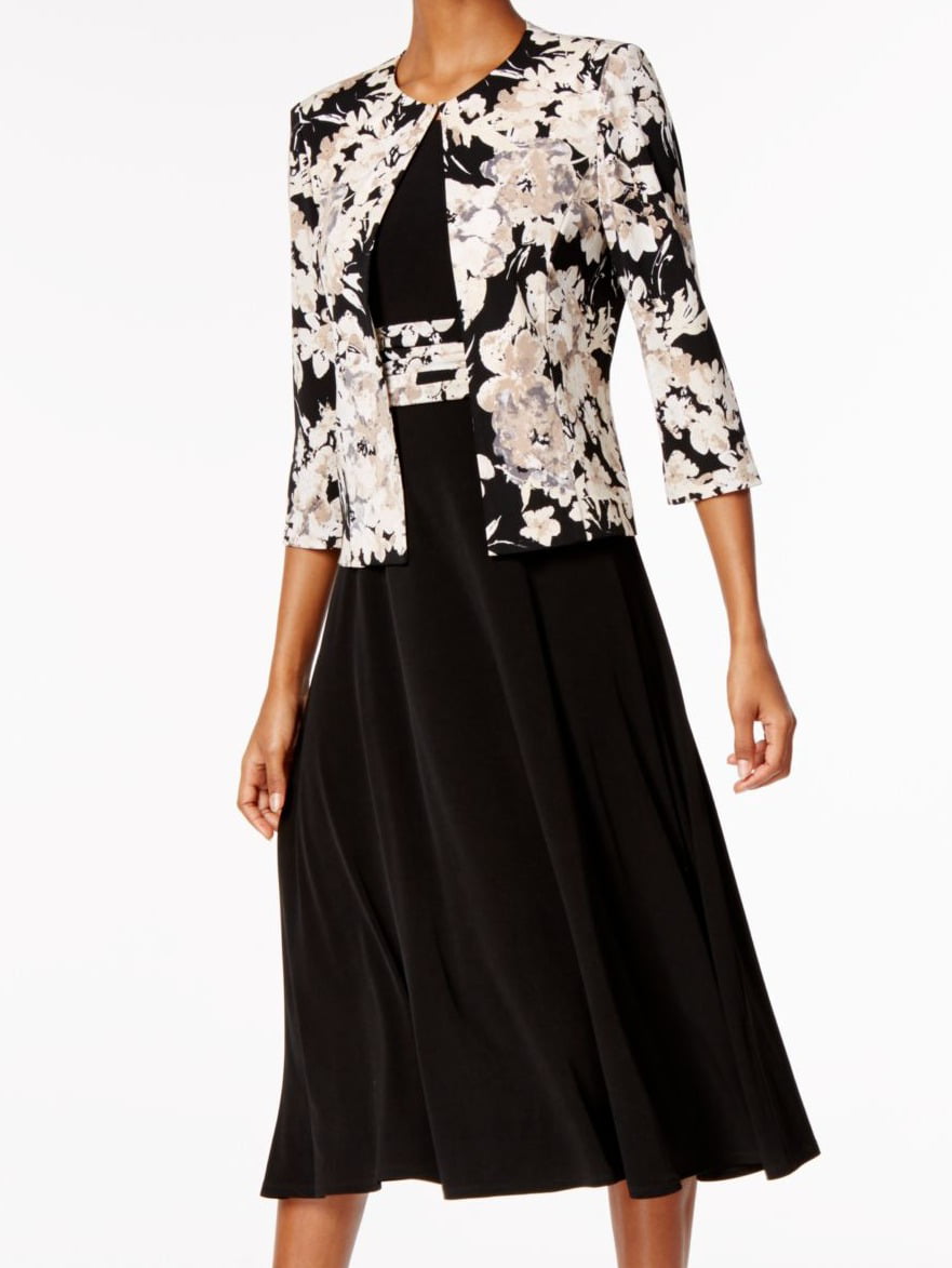 Jessica Howard - Jessica Howard NEW Black Womens Size 16 Floral-Print Jacket Sheath Dress