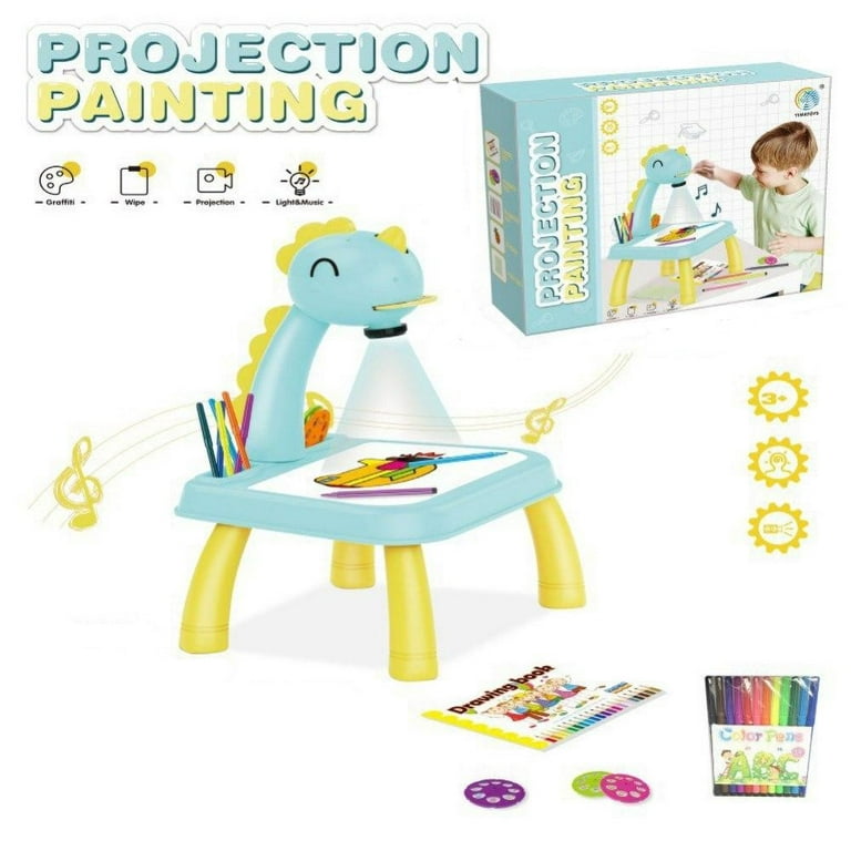 Children's Graffiti Color Drawing Board,Projector Painting Set for  Kids,Child Trace and Draw Projector Learn to Draw Playset for  Toddlers,Early Education Toys (No Battery)New Blue 