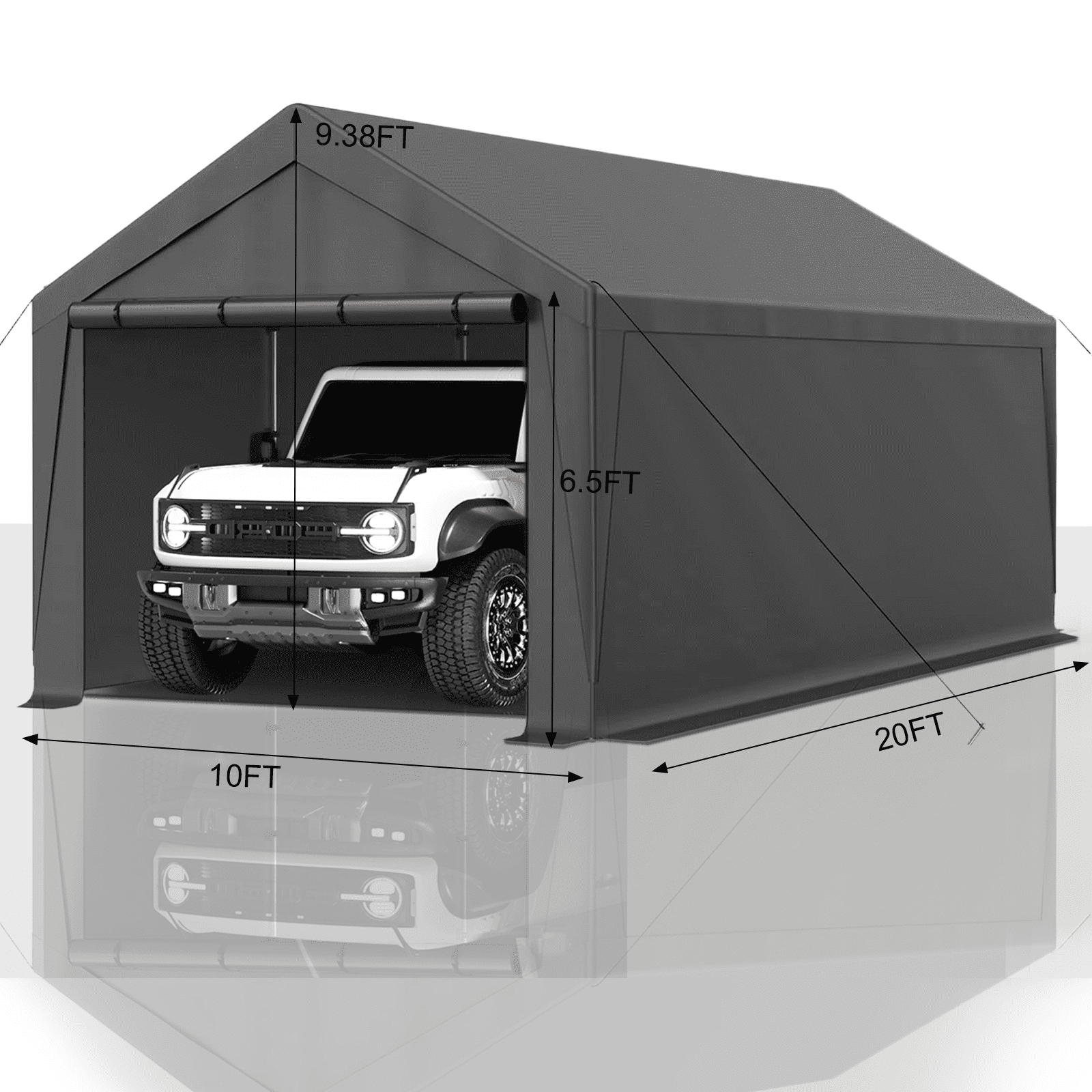 Gaildon W10xL20Ft Heavy Duty Steel Carport Portable Garage with Removable Sidewalls, Waterproof&Anti-Sunburn&Adjustable Height, Gray