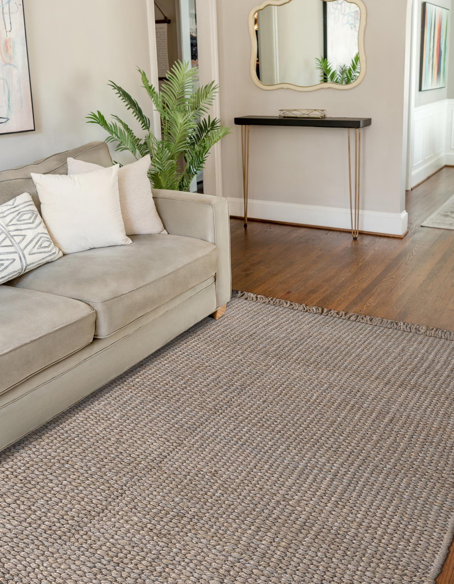 Unique Loom Chunky Jute Collection Area Rug (4' 1" x 6' 1" Rectangle Gray)