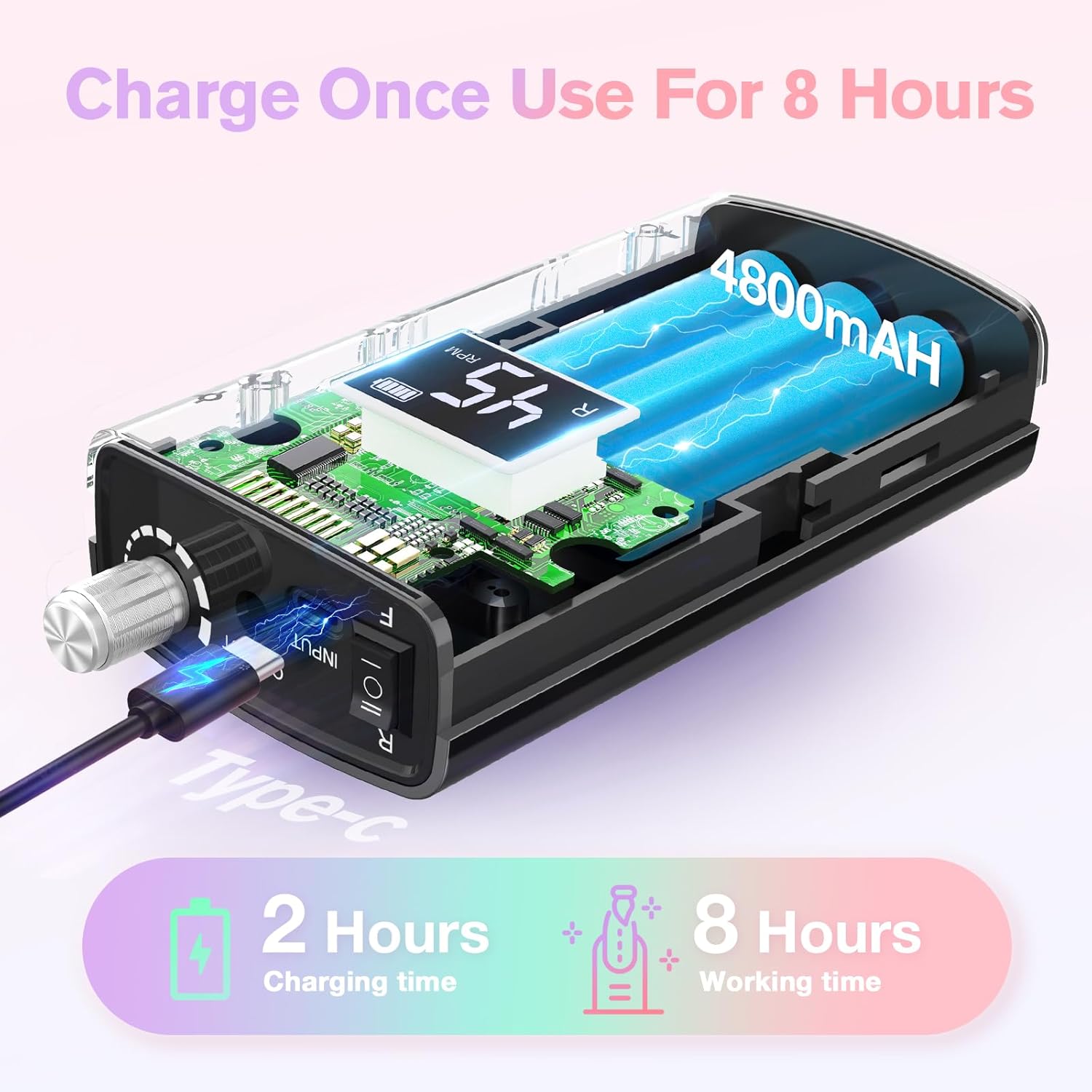 COSITTE 45,000 RPM Portable Electric Nail Drills, LCD Display, Acrylic and Gel Remover, Hand and Foot Care - Black