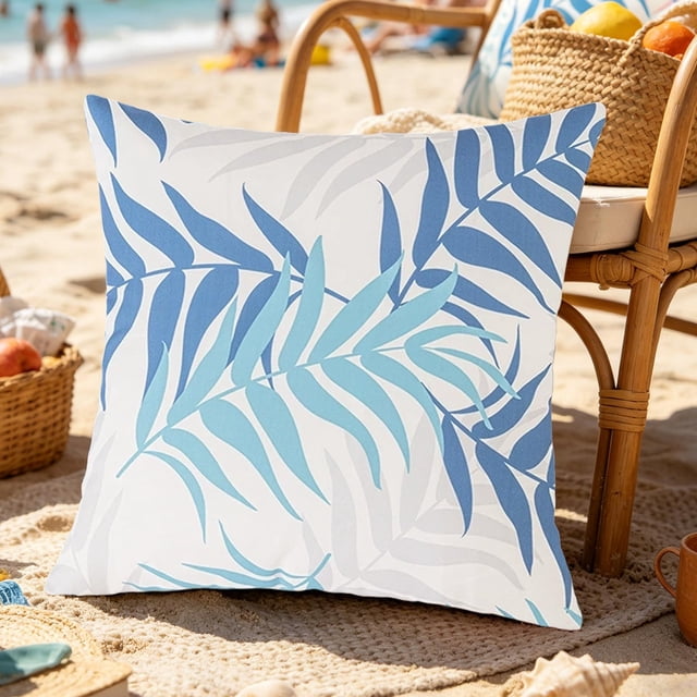 CaiYueKe Throw Pillow Covers Outdoor Waterproof Cozy Graceful Fan-Shaped Leaves Decorative Cushion Cases for Garden Patio Tent Balcony Couch Sofa 18 X 18 Inches