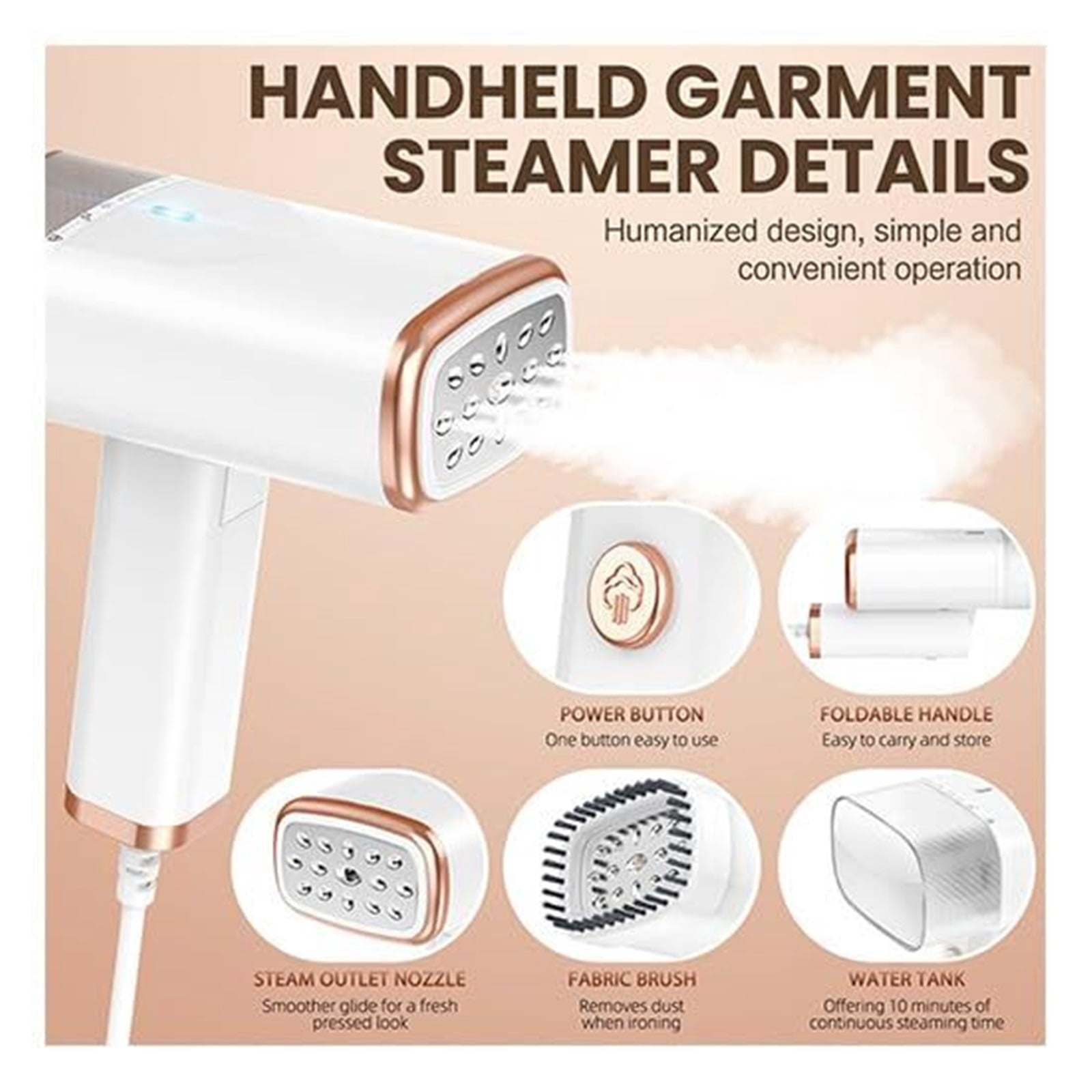Handheld Garment Steamer for Clothes, Portable Foldable Travel Steamer Mini Steam Iron, 20 Second Fast Heat, 1000W Wrinkle Remover, 120ml Tank, Compact for Home, Office, Hotel, 120V US Only