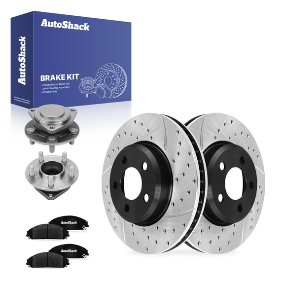 AutoShack Front Vented Drilled & Slotted E-Coated Brake Rotors   Ceramic Pads   Hub Bearing Assembly 8-PC Brake Kit Replacement for 2012-2022 Dodge Challenger ShadowGuard 12.6" (320 mm)