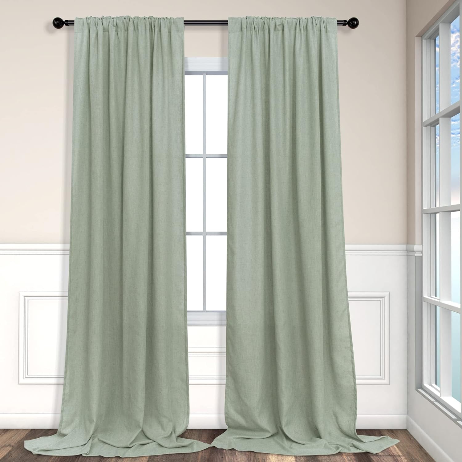 Sage Green Curtains 84 Inch 2 Panels Back Tab Rod Pocket Drapes