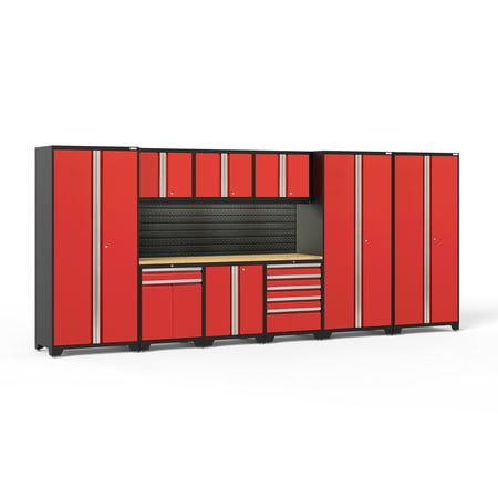 

NewAge Products Pro Series Red 10 Piece Cabinet Set Heavy Duty 18-Gauge Steel Garage Storage System Slatwall / LED Lights Included