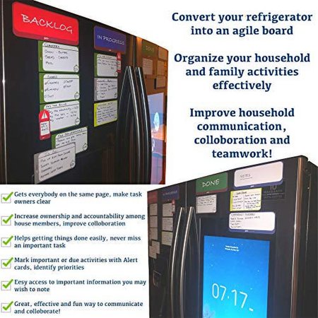 pmxboard Home Kanban Board Set, Scrum Board Set, Scrum Kit, Full Kanban Board Kit with Kanban Magnets for Individual Use at Home, Office and School. Full Agile Magnetic Cards Kit, 39 Pieces Agile Kit