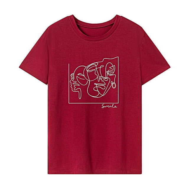 Camiseta para mujer de verano casual streetwear cuello redondo camiseta para camping vacaciones oficina Rojo