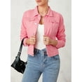 thumbnail image 6 of Musuos Women´s Solid Color Denim Jacket, Casual Long Sleeve Button Down Chest Pocket Jean Jacket, 6 of 10