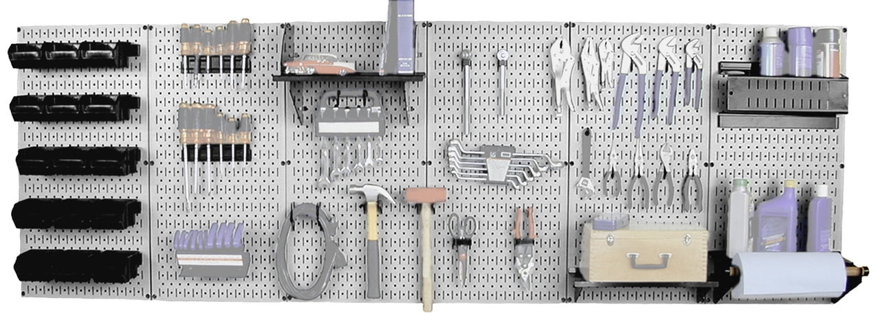 8ft Metal Pegboard Master Workbench Kit - Gray Toolboard & Black Accessories