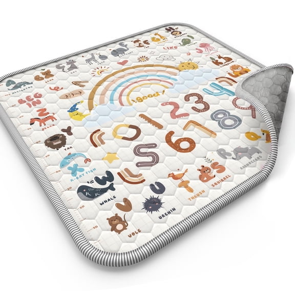 WonderStone Baby Play Mat for Floor, 50x50 Playpen Mat, Non-Slip Foldable Tummy Time Mat, Machine Washable, Soft for Babies Toddlers Infants 0-3 Years, Multicolor